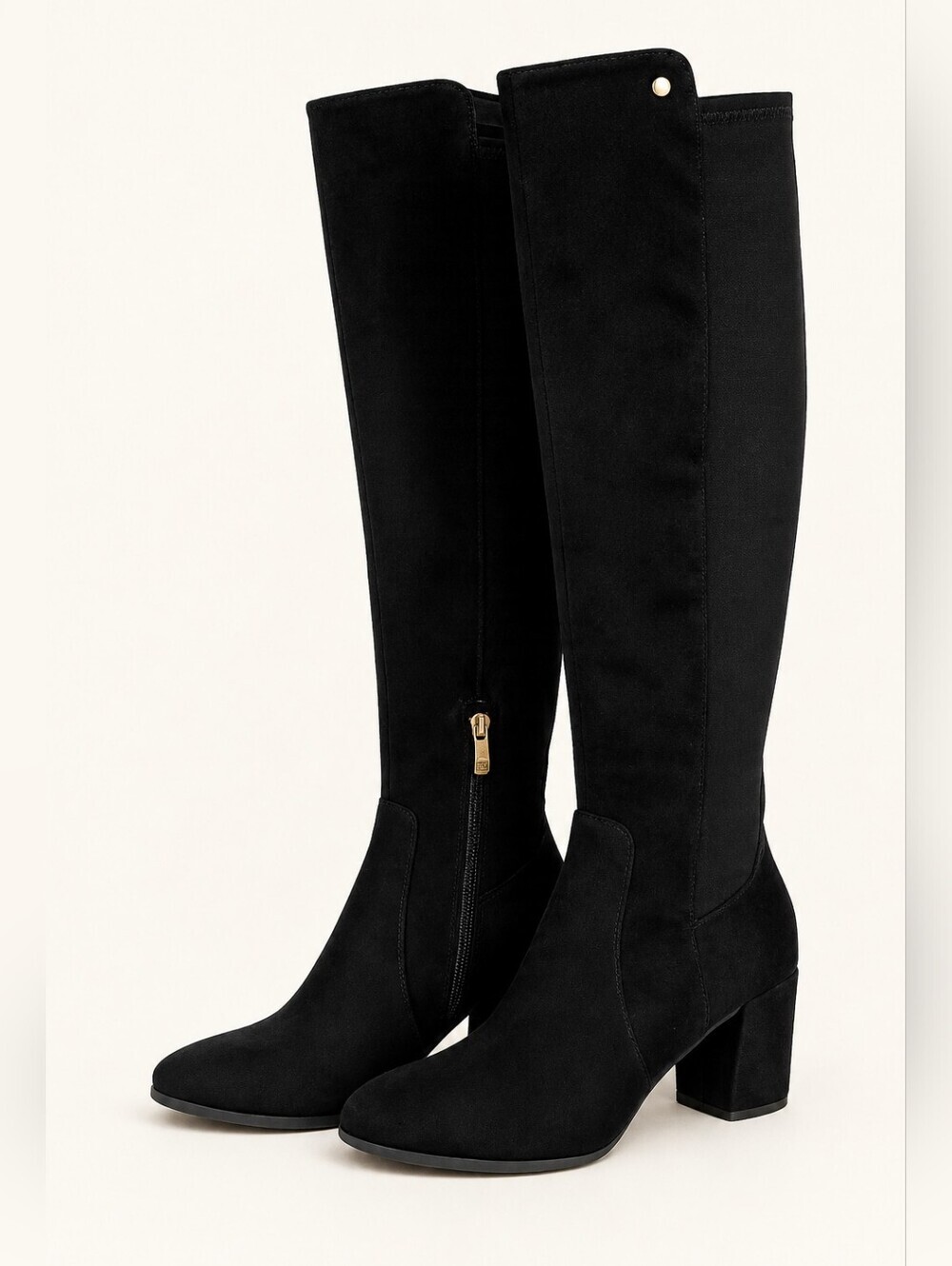 Liz Claiborne Women's Black Stretch Knee High Boots Size 7.5 Wide Block Heel